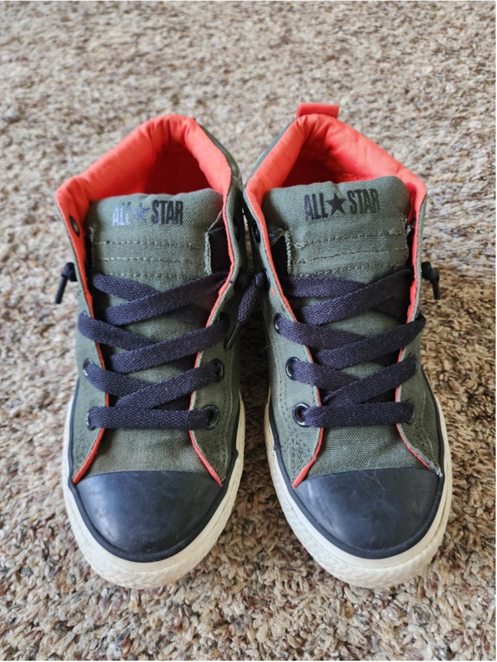 Converse Chuck Taylor All Star Mid Junior 3.5 Army Green Olive Orange EXCELLENT